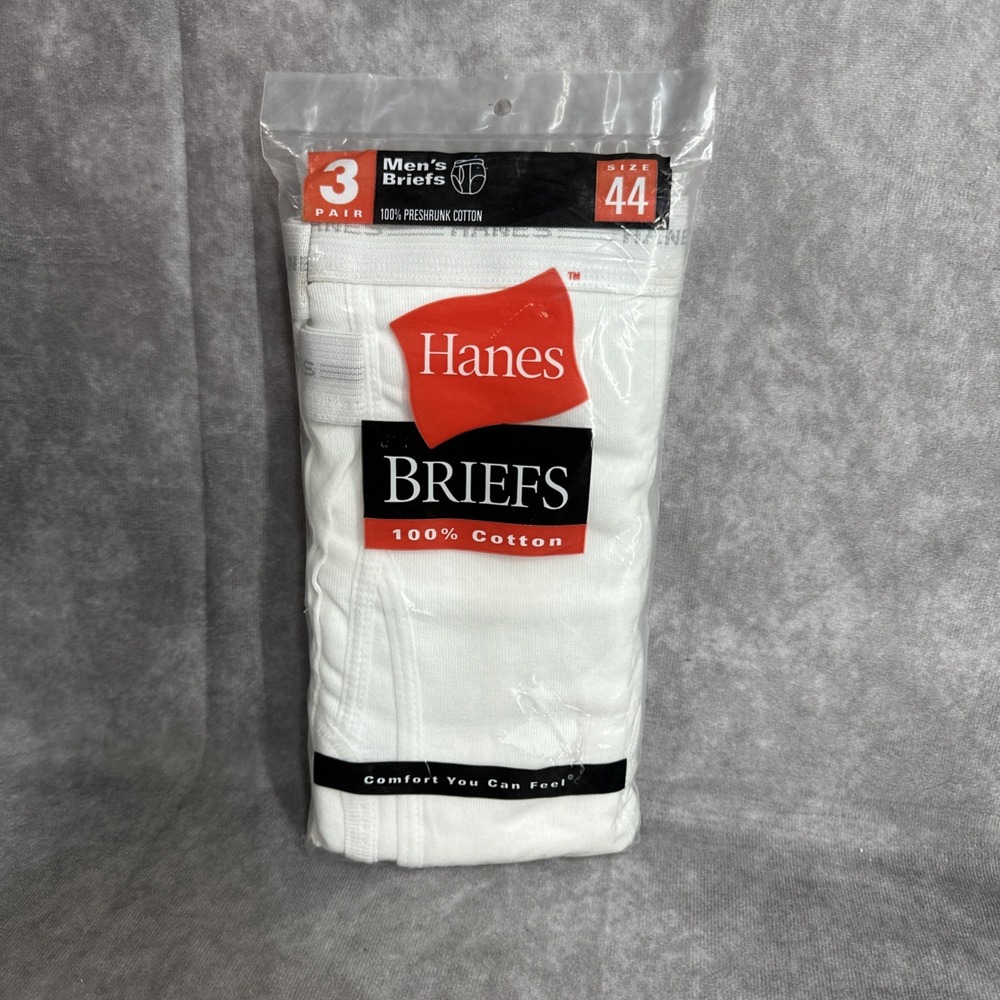 Vintage Hanes Underwear Men's 44 Briefs White Cotton 3 Pack MADE IN USA